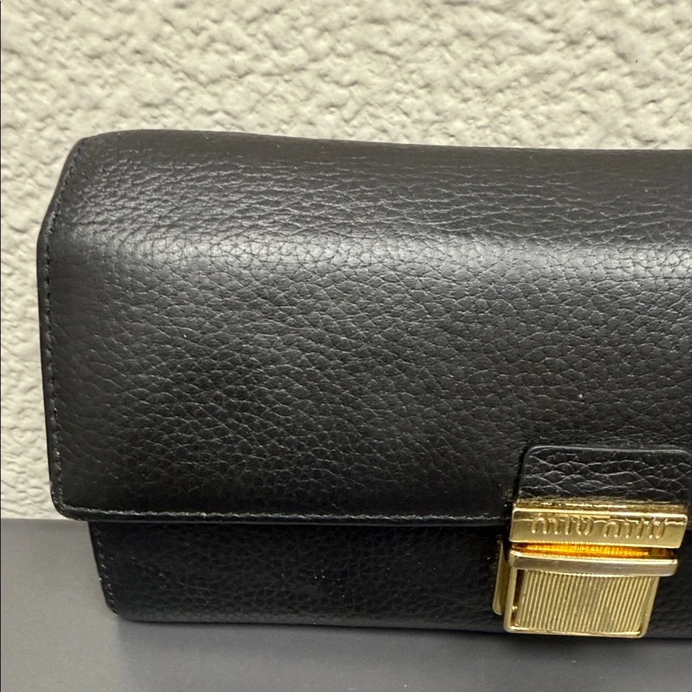 Vintage Miu Miu Black Leather Wallet with Gold Accent